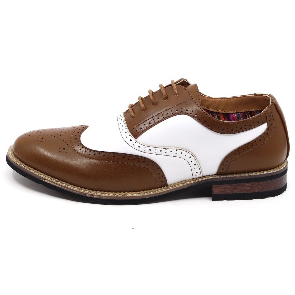 Metrocharm Tan Brown / White Men's Lace Up Oxford Shoe - Picture 3 of 6